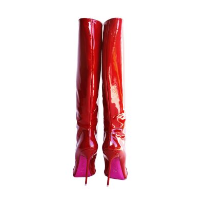 CQ patent knee high red boots