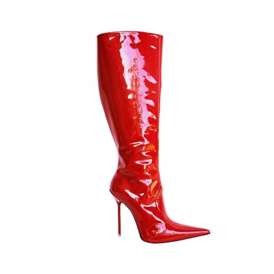 CQ patent knee high red boots