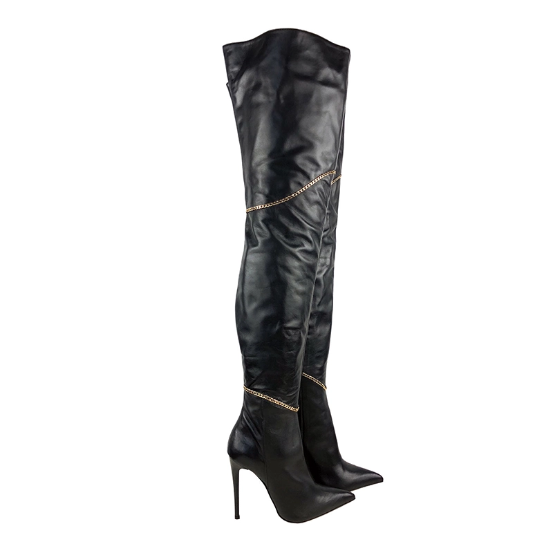 Cq Teresita Overknee Leather Boots with Gold chain doppia