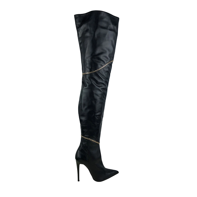 Cq Teresita Overknee Leather Boots with Gold chain side