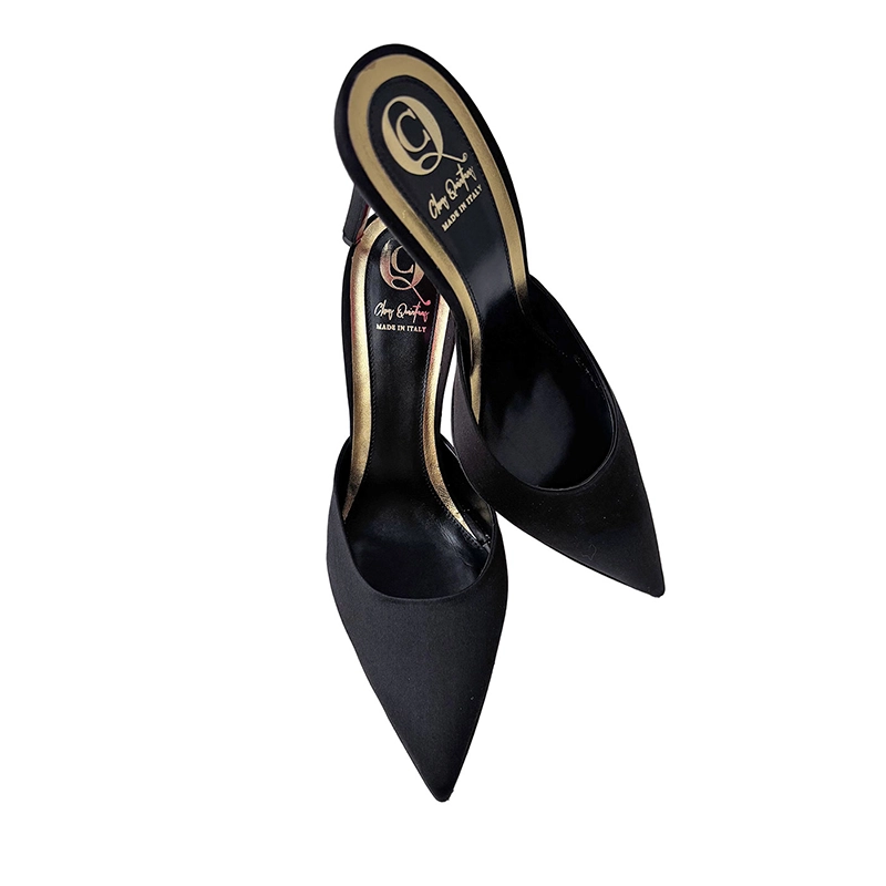 Custom Black Mules in Satin with Stiletto Heel of 10 Cm