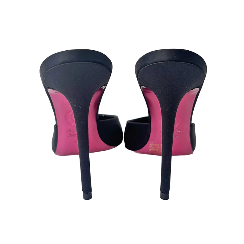 Custom Black Mules in Satin with Stiletto Heel of 10 Cm